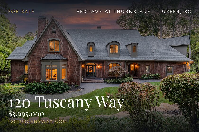 120 Tuscany Way, Enclave at Thornblade, Greer SC. Offered at $3,995,000.