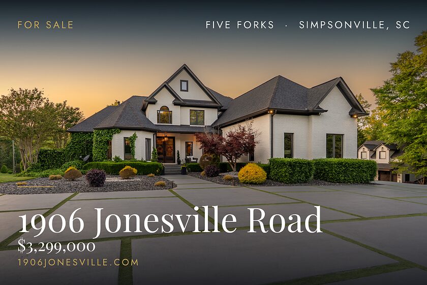 1906 Jonesville Road, Five Forks, Simpsonville SC. Offered at $3,299,000.
