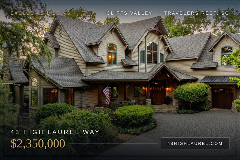 43 High Laurel Way, Cliffs Valley, Travelers Rest SC. Offered at $2,350,000.